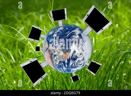 Blank billboards on the earth.Advertising concept Stock Photo