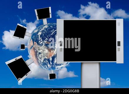 Blank billboards on the earth with blue sky backgr Stock Photo