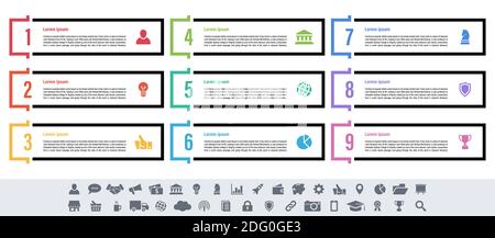 Infographic design business concept vector illustration with 9 steps or options or processes represent work flow or diagram or web button banner Stock Vector