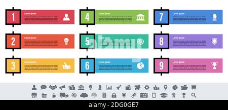 Infographic design business concept vector illustration with 9 steps or options or processes represent work flow or diagram or web button banner Stock Vector