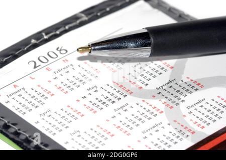 Calendar for 2008 and pen Stock Photo