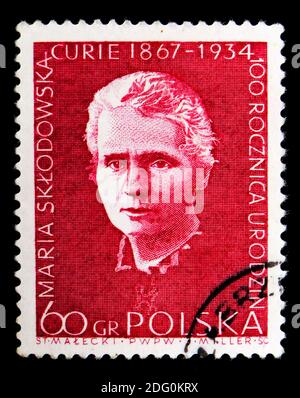 MOSCOW, RUSSIA - MAY 16, 2018: A stamp printed in Poland shows Marie Sklodowska Curie (1867-1934), serie, circa 1967 Stock Photo