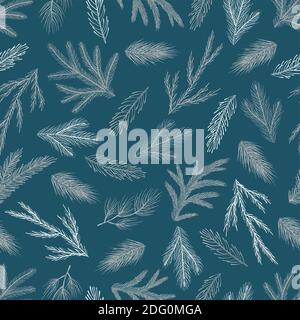 Seamless pattern with hand drawn cones, xmas tree. Christmas vector illustration. Stock Vector