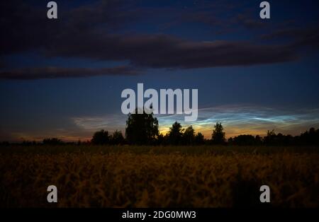 silvery clouds at night over the fields of the countryside Stock Photo