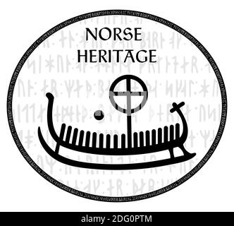 Ancient runestone with engraved Scandinavian pattern, drakkar Stock Vector