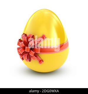 Easter surprise - golden egg with ribbon isolated on white Stock Photo