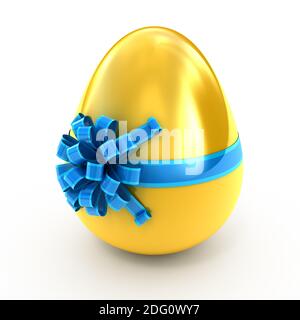 Easter surprise - golden egg with ribbon isolated on white Stock Photo