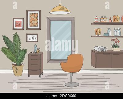 Hair salon graphic color interior sketch illustration vector Stock Vector