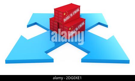 Fast delivery cargo containers from China. 3d concept isolated on white Stock Photo