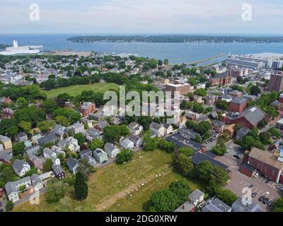 Aerial view of Salem historic city center and Salem Common in City of Salem, Massachusetts MA, USA. Stock Photo