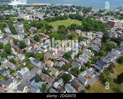 Aerial view of Salem historic city center and Salem Common in City of Salem, Massachusetts MA, USA. Stock Photo