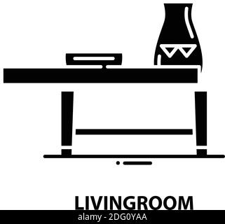 livingroom icon, black vector sign with editable strokes, concept illustration Stock Vector