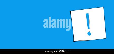 Reminder sticker with exclamation mark. Vector isolated illustration. Sticker with question mark on blue panoramic background. Stock Vector