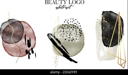 Watercolor earthy Painting minimalist hand drawn illustration for wall decoration, postcard, logo, social media icons, brochure design. Vector green b Stock Vector