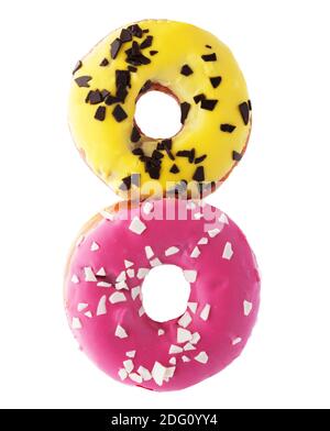 Donut with glazed isolated on white background. Delicious number 8