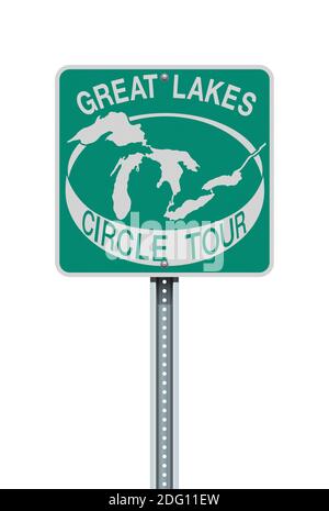 Vector illustration of the Great Lakes green road sign Stock Vector