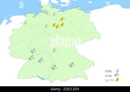 Locations of nuclear power plants in Germany in 2011, source: Federal Environmental Agency 2011, location-specific presentation Stock Photo