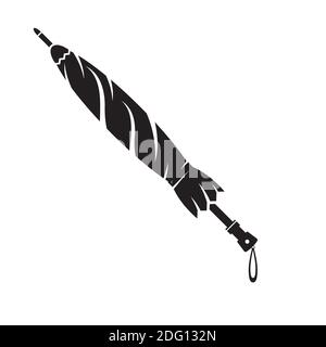 Male Closed Black Umbrella Icon Set. Protection Accessory Symbol Isolated on White Background Stock Vector