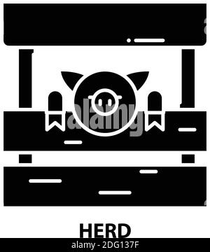 herd icon, black vector sign with editable strokes, concept illustration Stock Vector