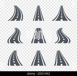 Curved road symbols. Highway and roadway sign illustration Stock Vector