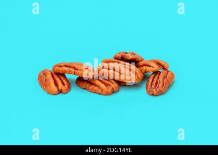 group of dried fruits isolated on a colored background. Blue background Stock Photo