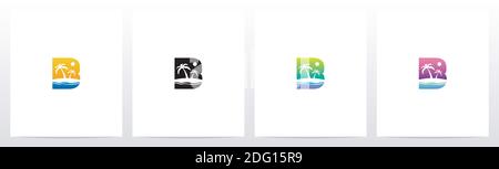 Tropical Island On Letter Logo Design B Stock Vector