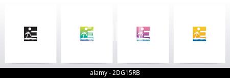 Tropical Island On Letter Logo Design E Stock Vector