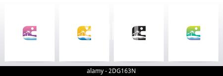 Tropical Island On Letter Logo Design C Stock Vector