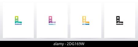 Tropical Island On Letter Logo Design L Stock Vector
