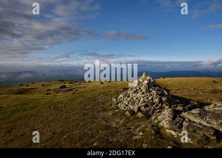 Cairn on summit of Farleton Knott in Cumbria Stock Photo