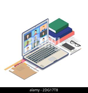 Online meeting isometric banner Stock Vector