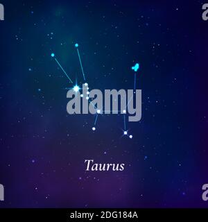 Taurus sign. Stars map of zodiac constellation on dark blue background. Vector Stock Vector