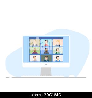 Flat style online video connection on monitor illustration Stock Vector