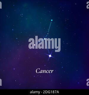 Cancer sign. Stars map of zodiac constellation on dark blue background. Vector Stock Vector
