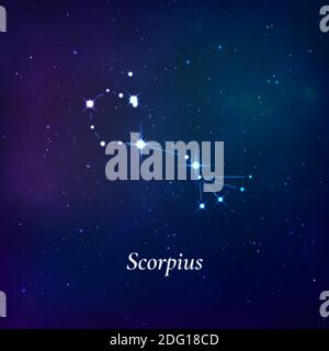 Scorpius sign. Stars map of zodiac constellation on dark blue background. Vector Stock Vector