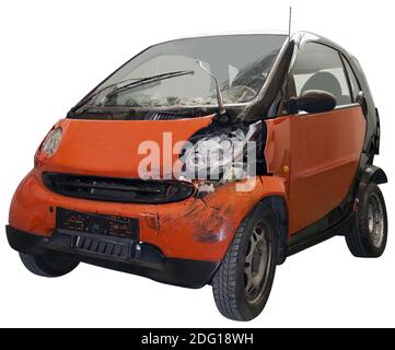 Front Broken white crash white car after an accident Stock Photo - Alamy