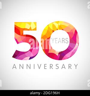 50 th anniversary numbers. 50 years old coloured congrats. Cute 3D congratulation concept. Isolated abstract graphic design template. Red digits. Stock Vector