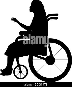 Silhouette woman sitting in wheelchair. Illustration symbol icon Stock Vector