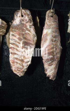 Dried and smoked meat isolated on white background Stock Photo - Alamy
