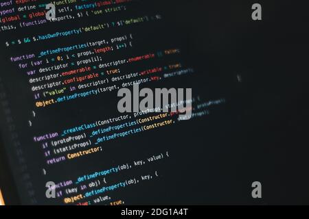 Software or Programing Code display close up. Use for tech background or wallpaper. Selective focus Stock Photo