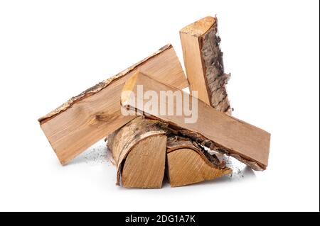 birch firewood logs isolated on white background Stock Photo