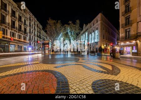 Pavement mosaic designed by artist Joan Miro on Rambla pedestrian mall, Barcelona, Catalonia, Spain Stock Photo