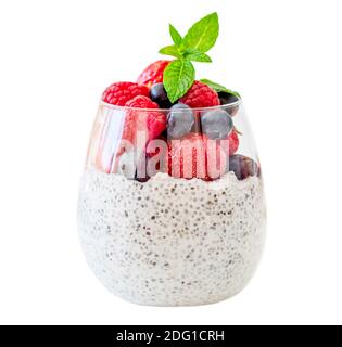 Yogurt with chia seeds isolated on white background, top view Stock ...