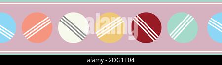 Croquet balls seamless vector border. Fun banner of english game tools. Colorful hand drawn design. For summer lawn party and leisure activity concept Stock Vector