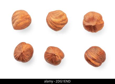 Hazelnuts isolated on white background. Top view. Flat lay Stock Photo
