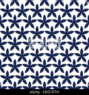 Floral asian seamless circles pattern. Japanese blue pattern. Ornament vector illustration. Vector illustration Stock Vector