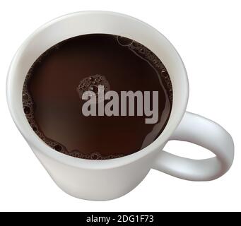 Realistic coffee cup. Top view hot chocolate with foam, isolated breakfast beverage. Froth cocoa drink in white mug vector illustration Stock Vector