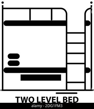 two level bed icon, black vector sign with editable strokes, concept illustration Stock Vector