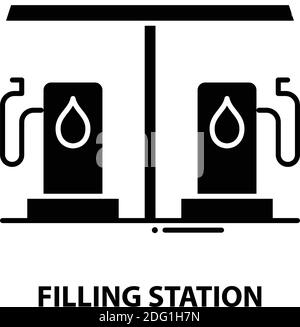 filling station icon, black vector sign with editable strokes, concept illustration Stock Vector