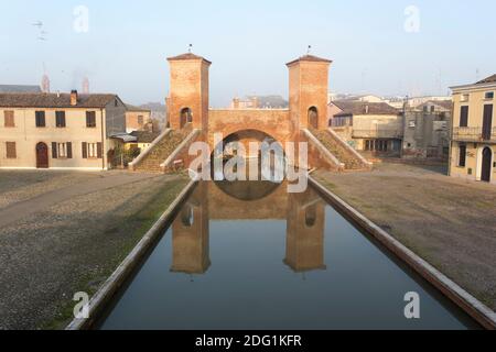 Comacchio, Italy - December 29, 2019: view of trepponti bridge in Comacchio Stock Photo